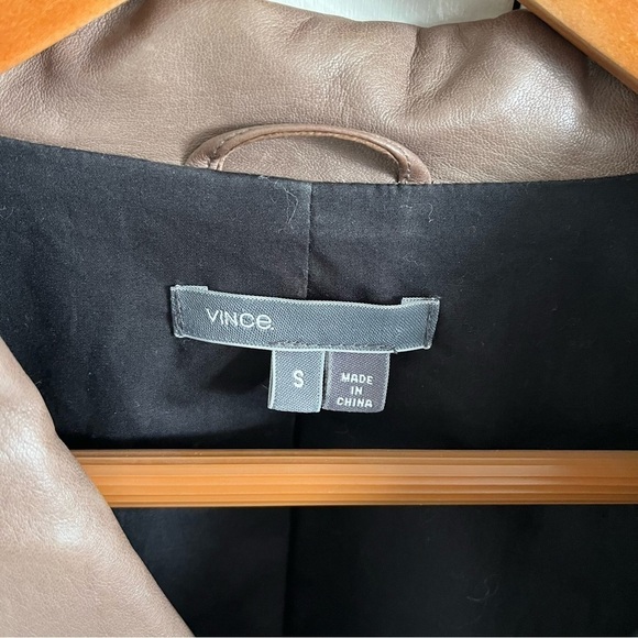 VINCE Lamb Leather Colorblock Moto Jacket - Picture 11 of 12